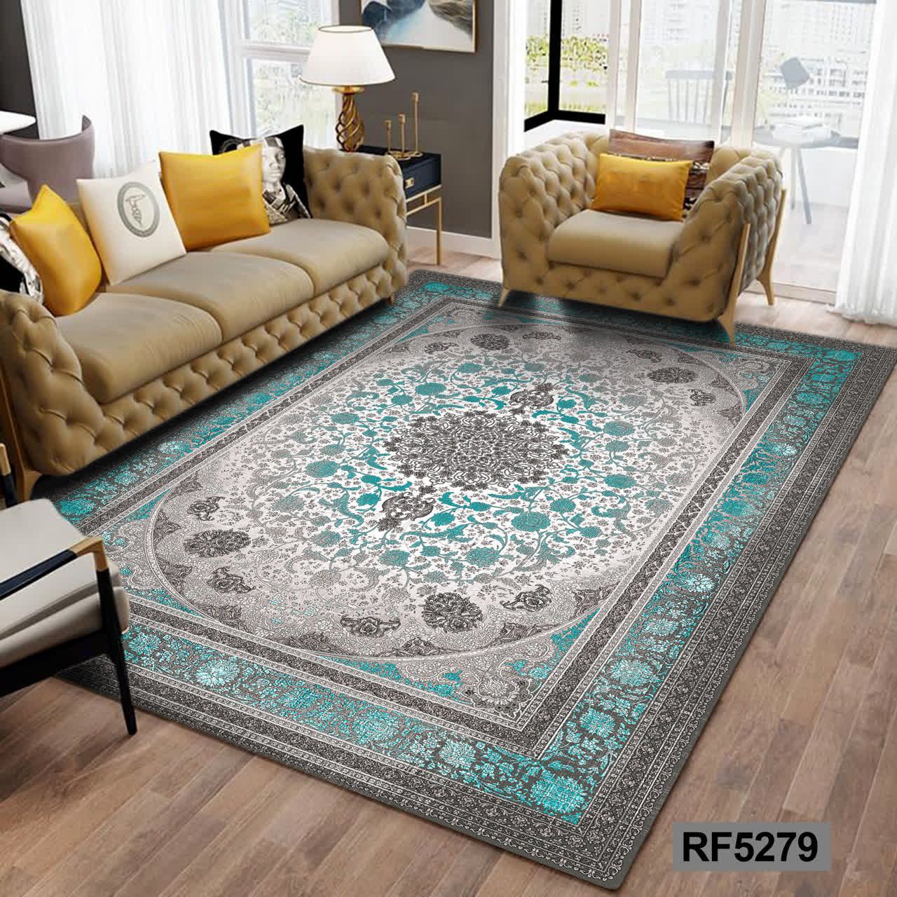روفرشی کشدار طرح ترنج رنگ آبی فیروزه ای