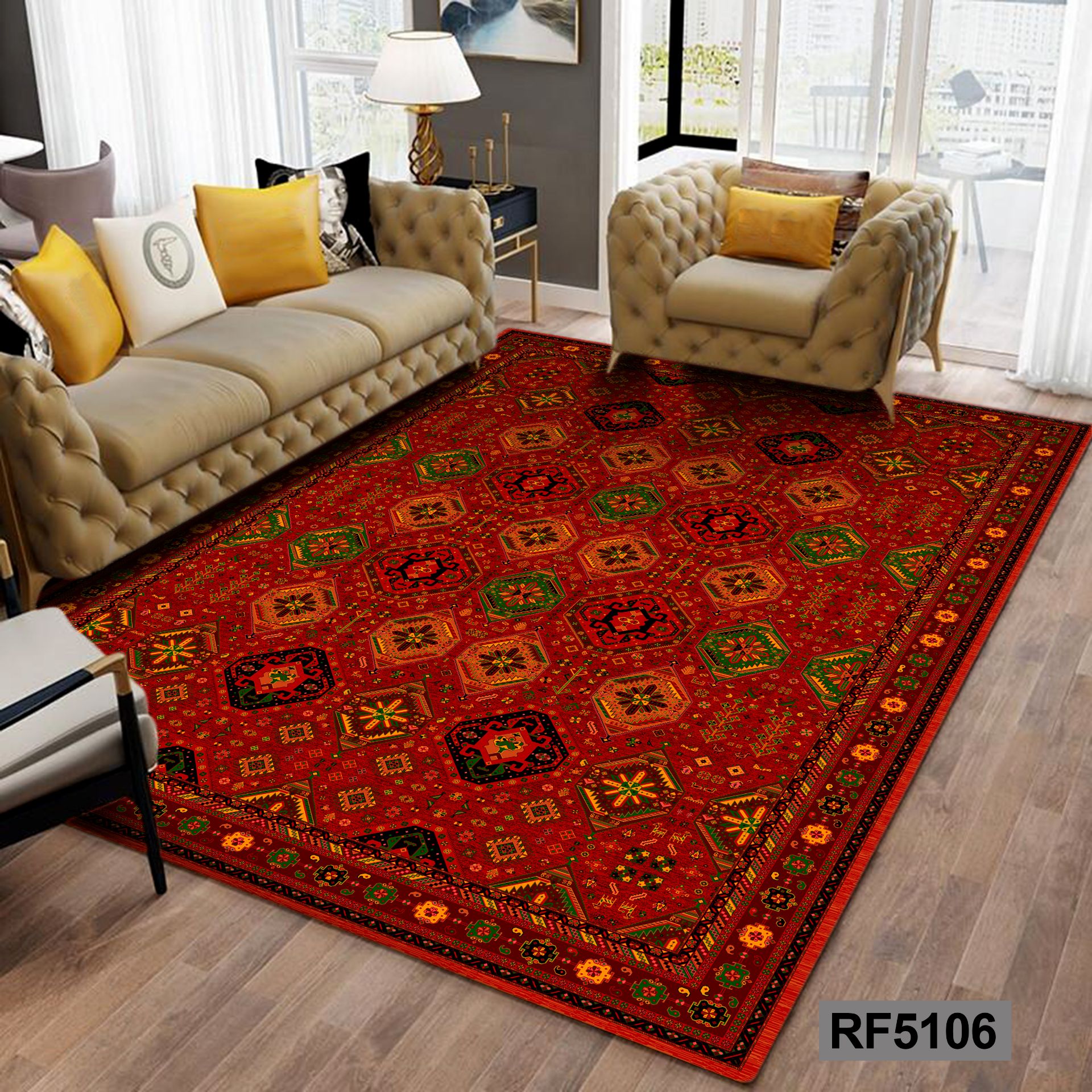 فرشینه ۶ متری طرح سنتی رنگ لاکی
